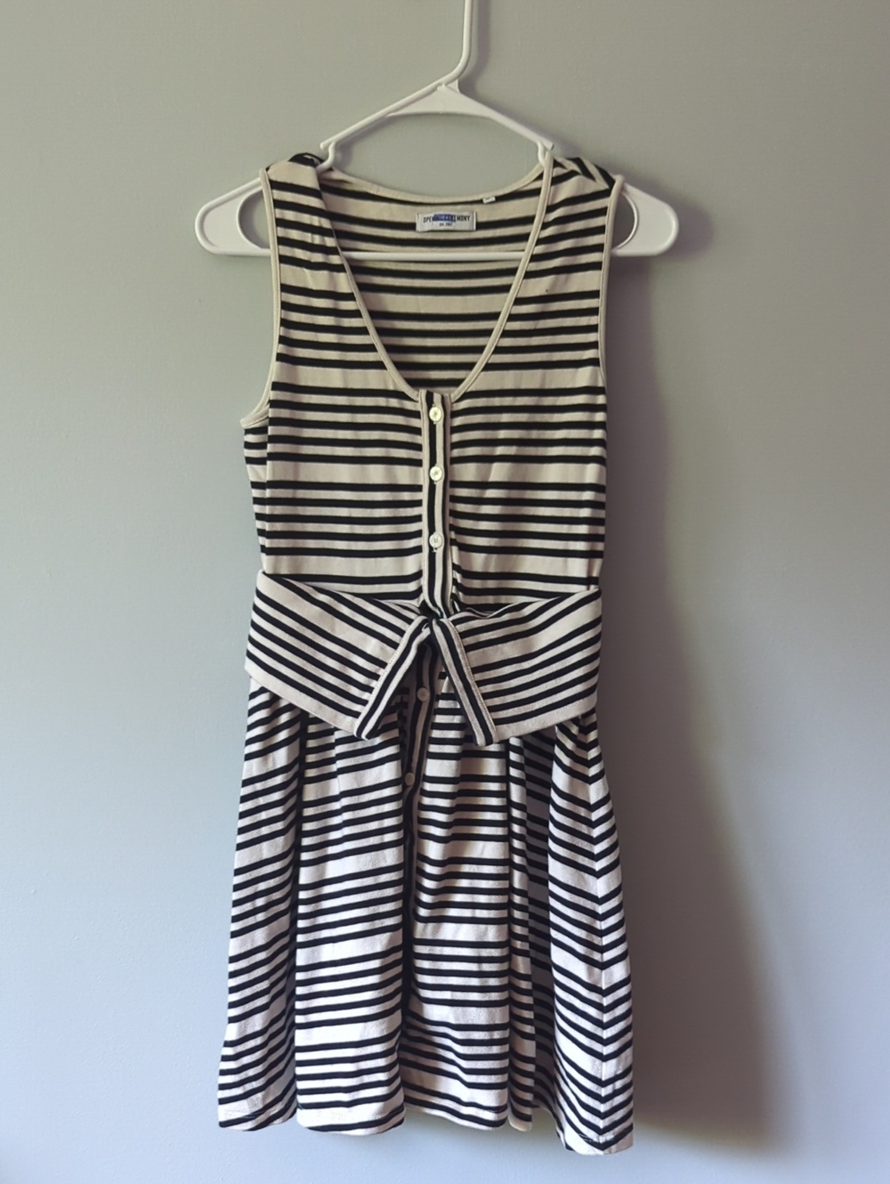 Opening Ceremony Black & White Striped Tie-Waist Mini Dress
